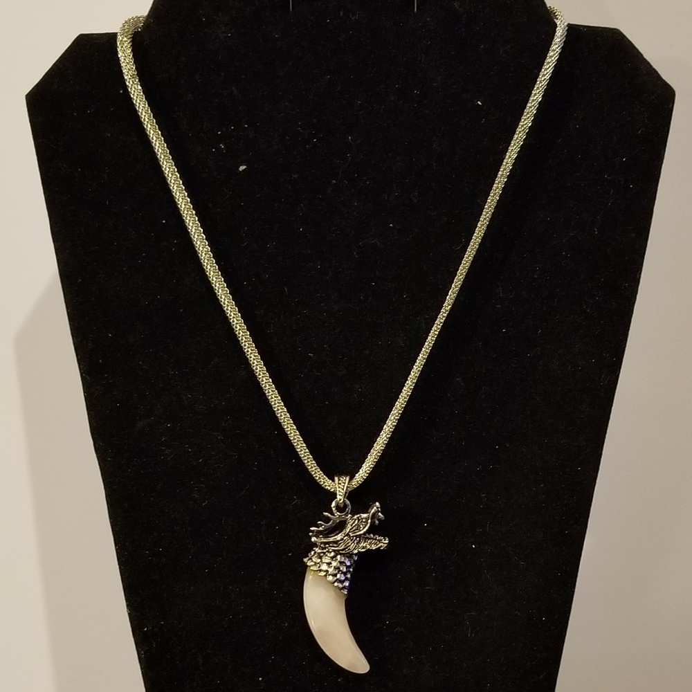 Silver Dragon Fang Rose Quartz Necklace